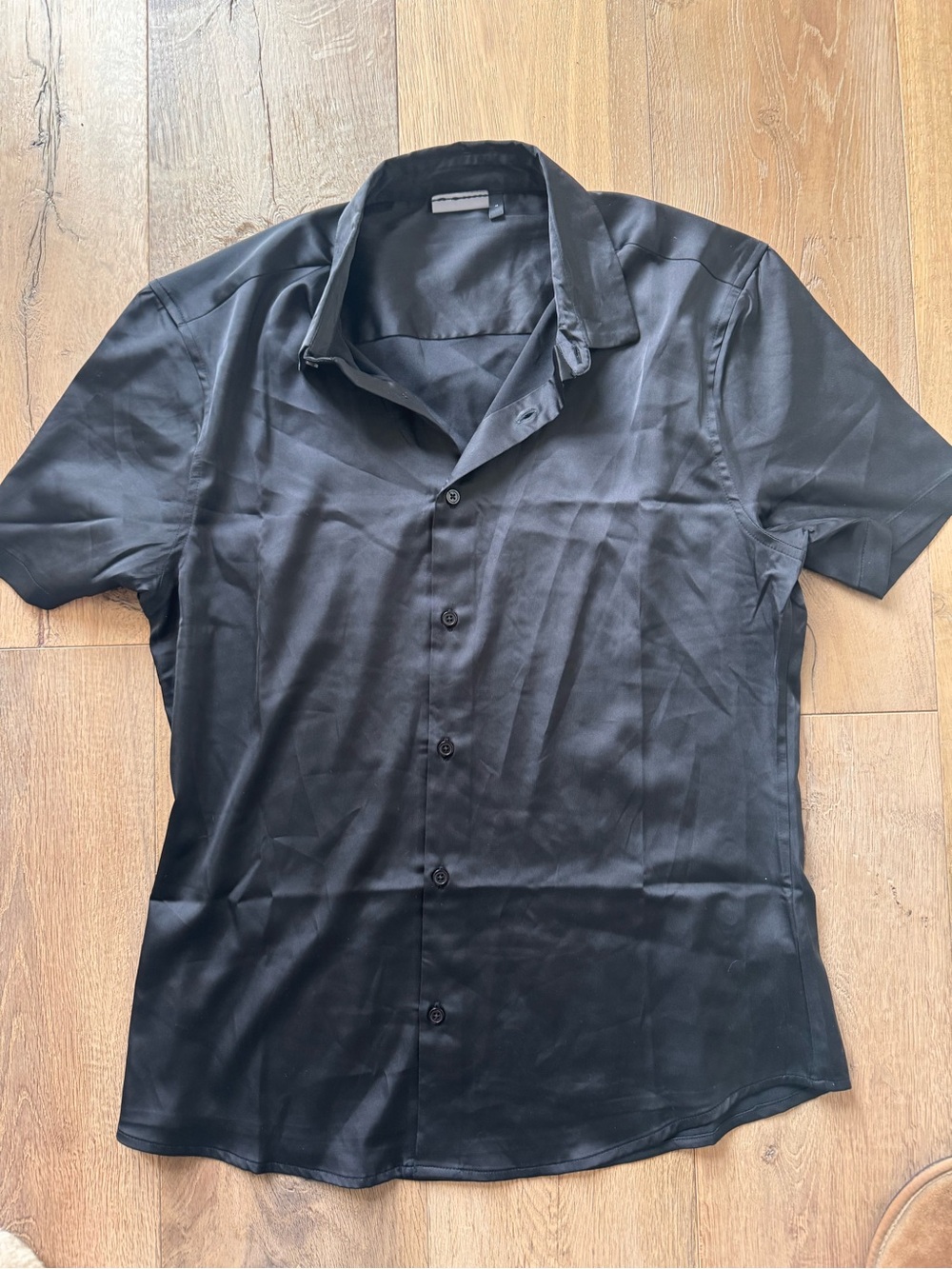 ASOS Black Short-Sleeve Satin Button-Down Shirt